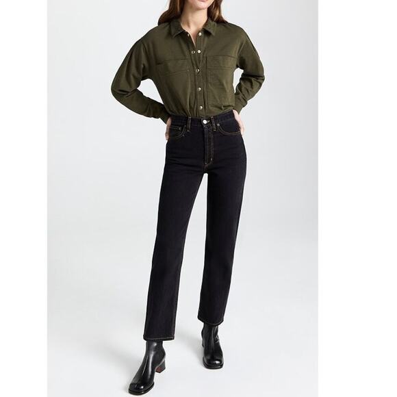 Nation LTD Fritzie Cropped Button Down Shirt Long Sleeve Cotton Green Size Small - Picture 1 of 14